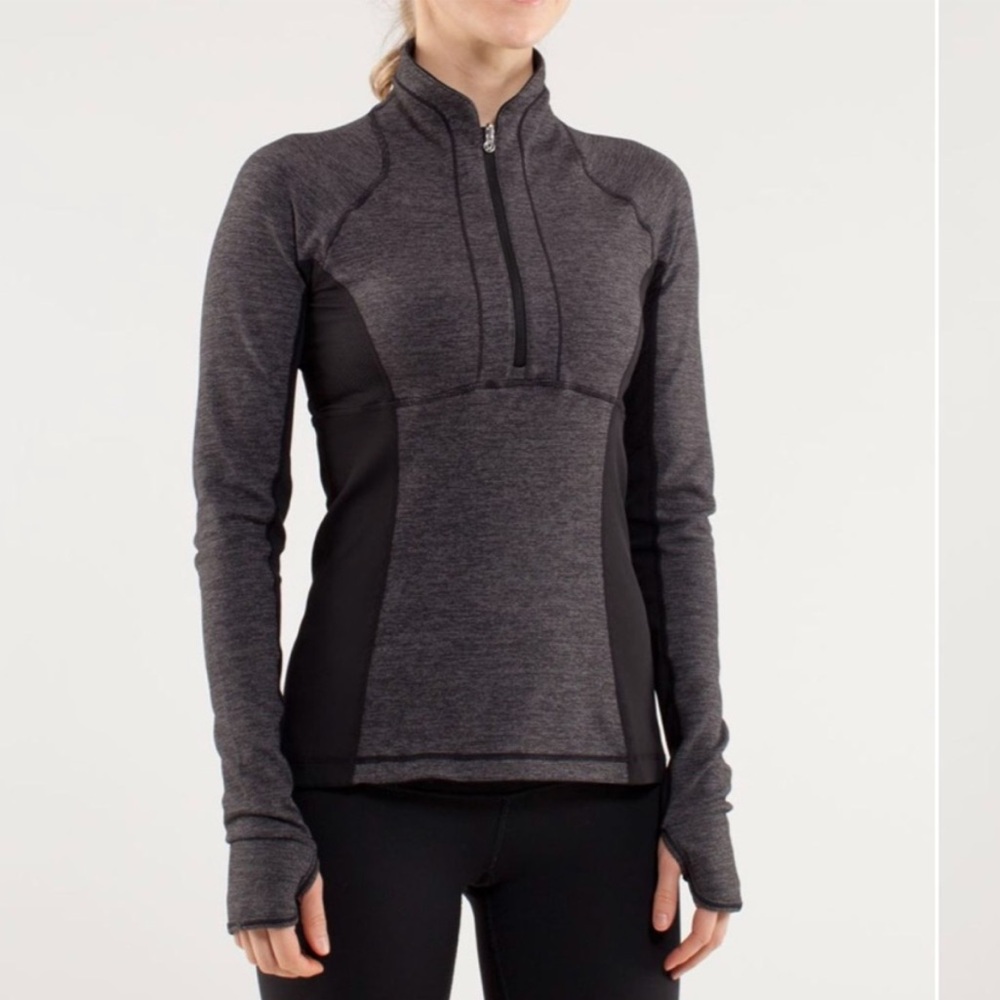 LULULEMON Run Switch Back 1/2 Zip Reversible Pullover grey black/black, size 4